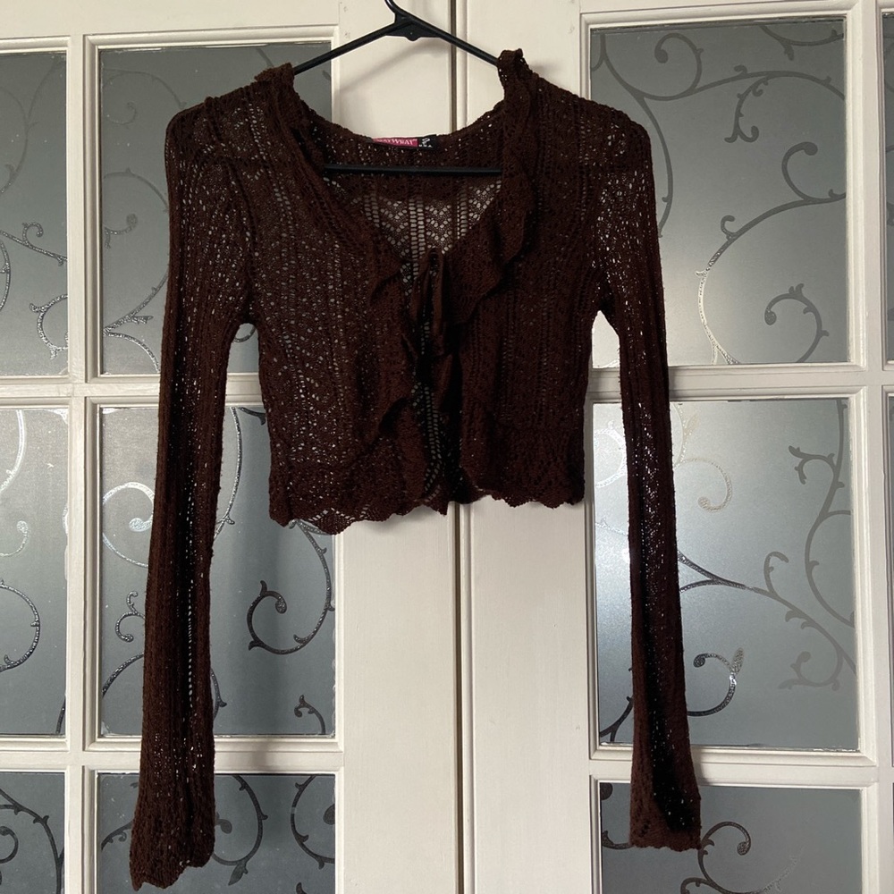 brown fairycore tie front cardigan.